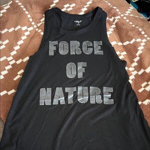 Old Navy Black Tank Top with 'FORCE OF NATURE' Silver Graphic